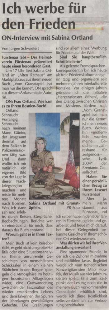 Sabina Philippa Ortland, Osnabrücker Nachrichten